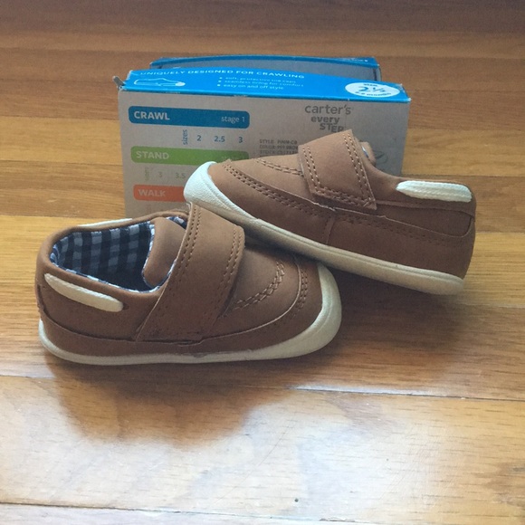 NWT Carters Every Step Brown Nautical Baby Crawling Boat Shoes - Picture 1 of 8